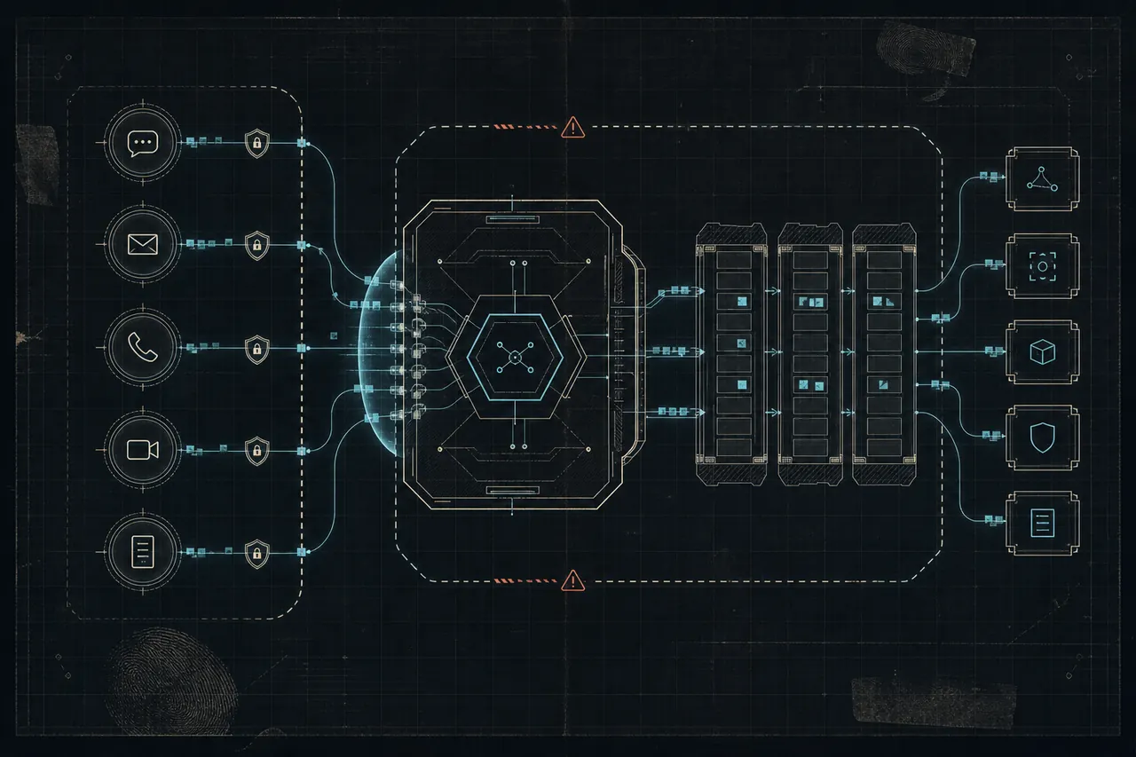 Technical systems artwork for Multi-Channel AI Messaging Platform